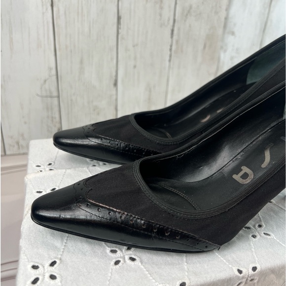 Black kitten Heel Pointy Toe unisa women Two-Tone Fabric Canvas & Leather Sz 6M - Picture 6 of 17